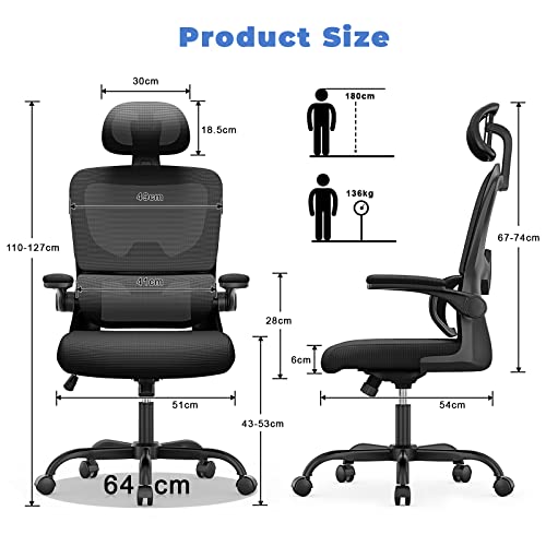 Chaise de Bureau Ergonomique Noir avec Support Lombaire et Dossier Réglable