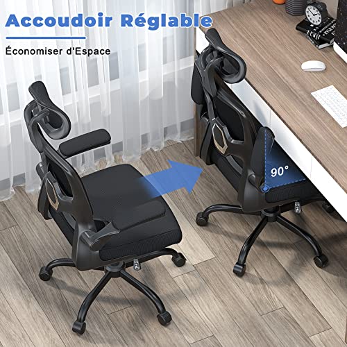 Chaise de Bureau Ergonomique Noir avec Support Lombaire et Dossier Réglable