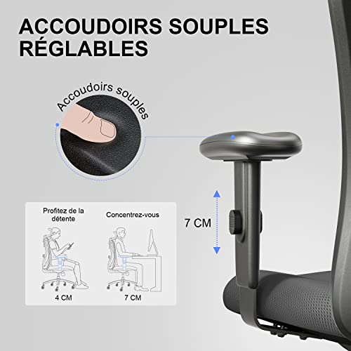 Chaise de Bureau Ergonomique SIHOO en Maille, Soutien Lombaire, Noir 150 KG