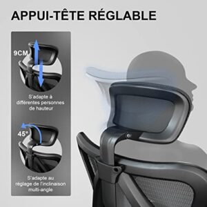 Chaise de Bureau Ergonomique SIHOO en Maille, Soutien Lombaire, Noir 150 KG