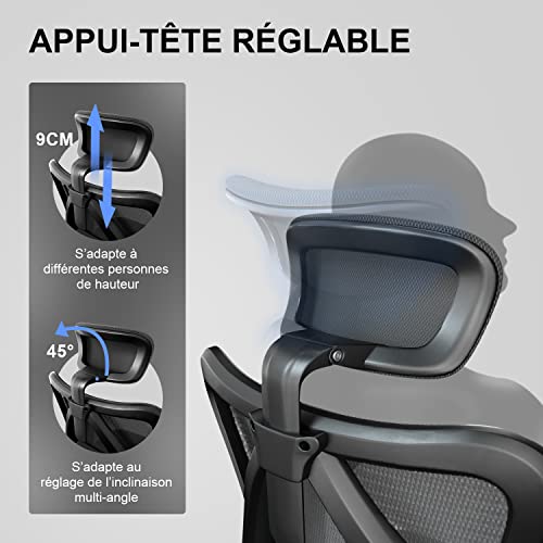 Chaise de Bureau Ergonomique SIHOO en Maille, Soutien Lombaire, Noir 150 KG