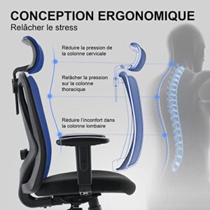 Chaise de Bureau Ergonomique SIHOO en Maille, Soutien Lombaire, Noir 150 KG