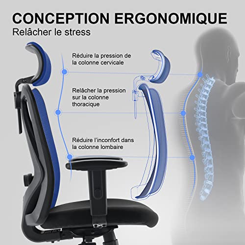 Chaise de Bureau Ergonomique SIHOO en Maille, Soutien Lombaire, Noir 150 KG