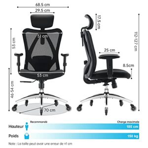 Chaise de Bureau Ergonomique SIHOO en Maille, Soutien Lombaire, Noir 150 KG
