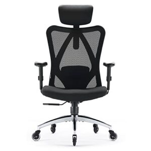 Chaise de Bureau Ergonomique SIHOO en Maille, Soutien Lombaire, Noir 150 KG