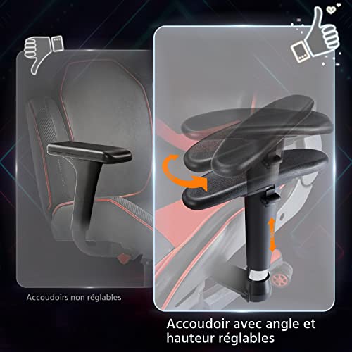 Chaise de Bureau Ergonomique Yaheetech Noir Rouge, Fauteuil Gaming Ajustable 140kg