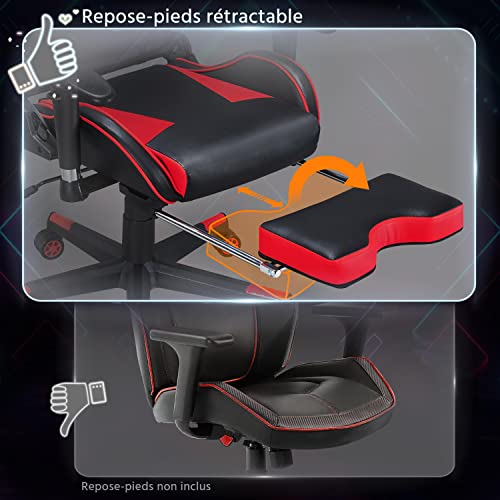 Chaise de Bureau Ergonomique Yaheetech Noir Rouge, Fauteuil Gaming Ajustable 140kg