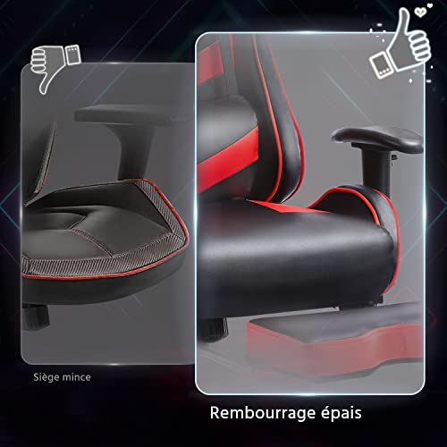 Chaise de Bureau Ergonomique Yaheetech Noir Rouge, Fauteuil Gaming Ajustable 140kg