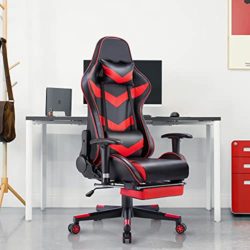 Chaise de Bureau Ergonomique Yaheetech Noir Rouge, Fauteuil Gaming Ajustable 140kg