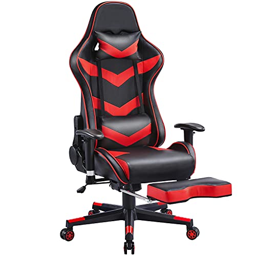 Chaise de Bureau Ergonomique Yaheetech Noir Rouge, Fauteuil Gaming Ajustable 140kg