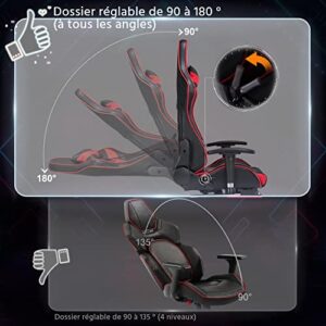 Chaise de Bureau Ergonomique Yaheetech Noir Rouge, Fauteuil Gaming Ajustable 140kg