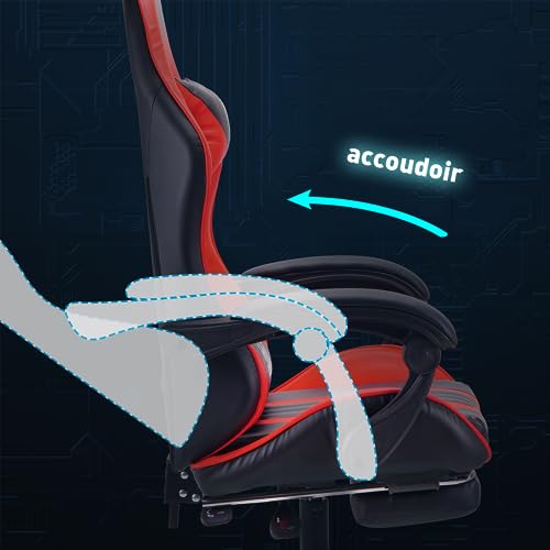 Chaise de Bureau Ergonomique en Cuir Rouge avec Repose-Pieds