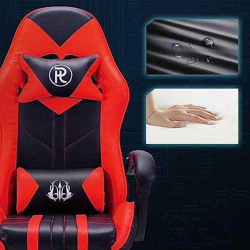 Chaise de Bureau Ergonomique en Cuir Rouge avec Repose-Pieds