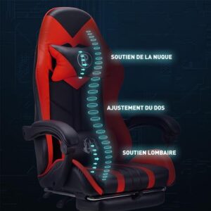 Chaise de Bureau Ergonomique en Cuir Rouge avec Repose-Pieds