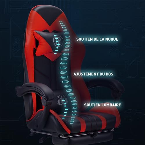 Chaise de Bureau Ergonomique en Cuir Rouge avec Repose-Pieds