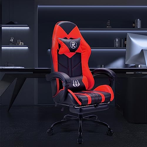 Chaise de Bureau Ergonomique en Cuir Rouge avec Repose-Pieds