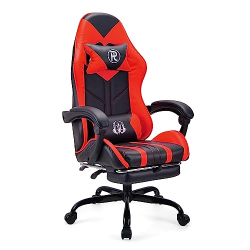 Chaise de Bureau Ergonomique en Cuir Rouge avec Repose-Pieds