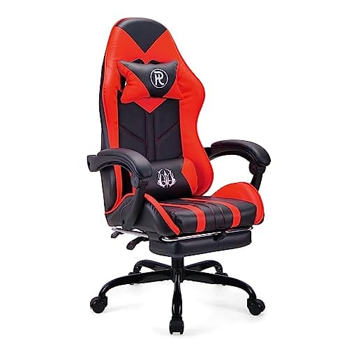 Chaise de Bureau Ergonomique en Cuir Rouge avec Repose-Pieds