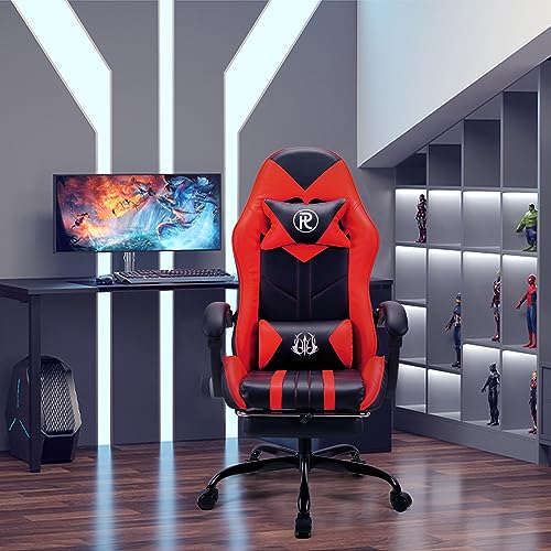 Chaise de Bureau Ergonomique en Cuir Rouge avec Repose-Pieds