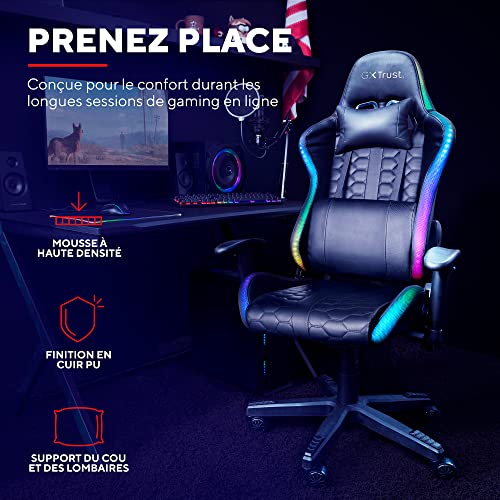 Chaise de Bureau Gamer Trust Gaming GXT 716 Rizza RGB LED Noir