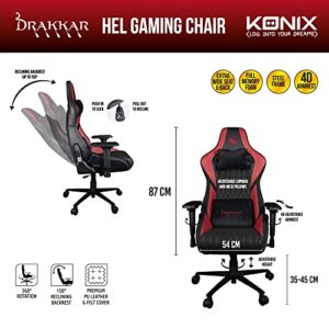 Chaise de Bureau Gaming Konix Drakkar Hel – Inclinaison 150° Noir Rouge