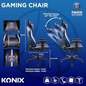 Chaise de Bureau Gaming Konix PSG Premium – Inclinaison 150° – Cuir Bleu