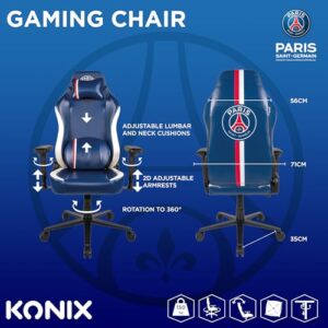 Chaise de Bureau Gaming Konix PSG Premium – Inclinaison 150° – Cuir Bleu
