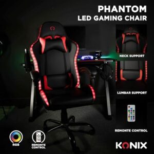 Chaise de Bureau Gaming Konix Phantom avec Éclairage RVB et Inclinaison 135°