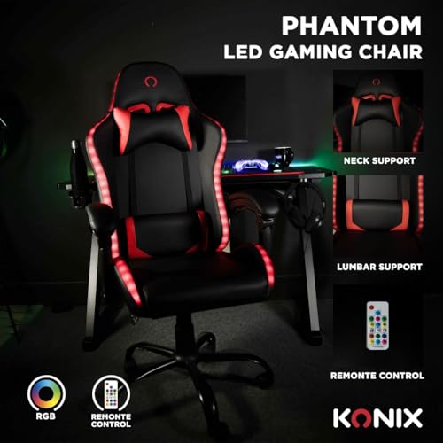 Chaise de Bureau Gaming Konix Phantom avec Éclairage RVB et Inclinaison 135°