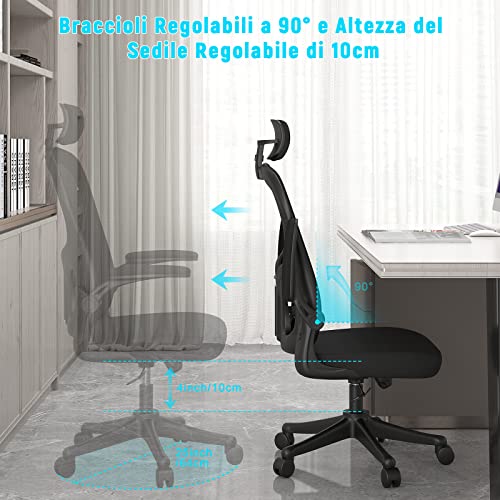 Chaise de Bureau Naspaluro Ergonomique avec Soutien Lombaire et Accoudoirs Réglables