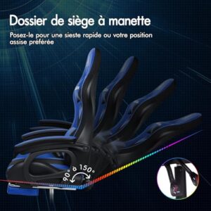 Chaise de Gamer Ergonomique ALFORDSON avec Coussin Lombaire et Appui-tête, Bleue