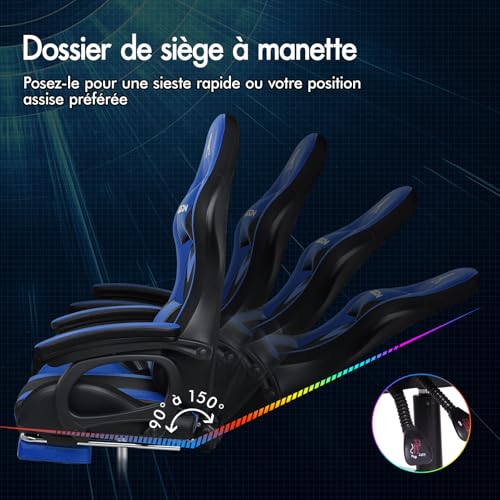Chaise de Gamer Ergonomique ALFORDSON avec Coussin Lombaire et Appui-tête, Bleue
