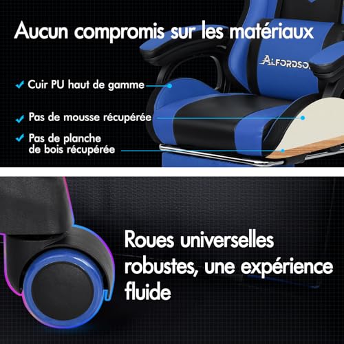 Chaise de Gamer Ergonomique ALFORDSON avec Coussin Lombaire et Appui-tête, Bleue