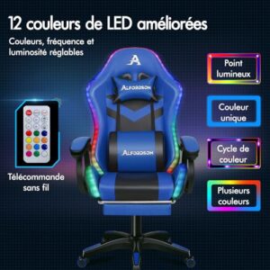 Chaise de Gamer Ergonomique ALFORDSON avec Coussin Lombaire et Appui-tête, Bleue