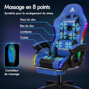 Chaise de Gamer Ergonomique ALFORDSON avec Coussin Lombaire et Appui-tête, Bleue