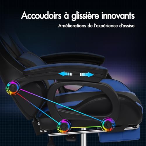 Chaise de Gamer Ergonomique ALFORDSON avec Coussin Lombaire et Appui-tête, Bleue