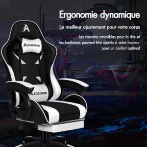 Chaise de Gaming ALFORDSON Ergonomique Massante 2 Points avec Repose-Pieds Blanc