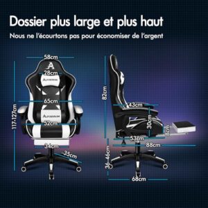 Chaise de Gaming ALFORDSON Ergonomique Massante 2 Points avec Repose-Pieds Blanc