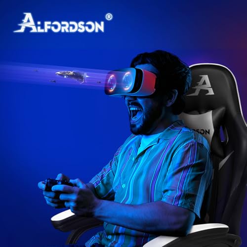 Chaise de Gaming ALFORDSON Ergonomique Massante 2 Points avec Repose-Pieds Blanc