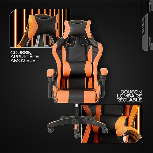 Chaise de Gaming Baroni Home Ergonomique Orange avec Dossier Réglable