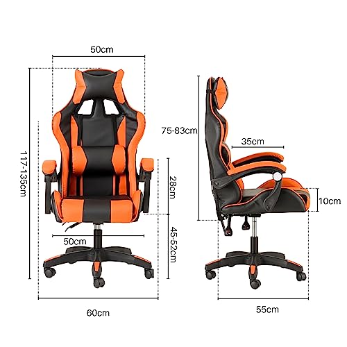 Chaise de Gaming Baroni Home Ergonomique Orange avec Dossier Réglable