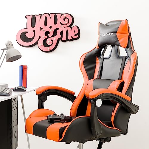 Chaise de Gaming Baroni Home Ergonomique Orange avec Dossier Réglable