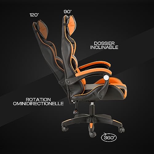 Chaise de Gaming Baroni Home Ergonomique Orange avec Dossier Réglable
