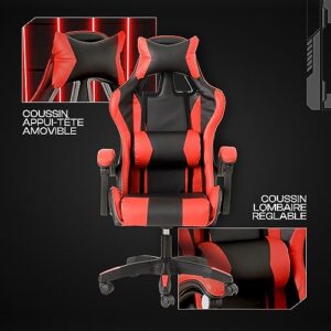 Chaise de Gaming Baroni Home Ergonomique Rouge avec Dossier Réglable et Appui-tête