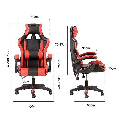 Chaise de Gaming Baroni Home Ergonomique Rouge avec Dossier Réglable et Appui-tête