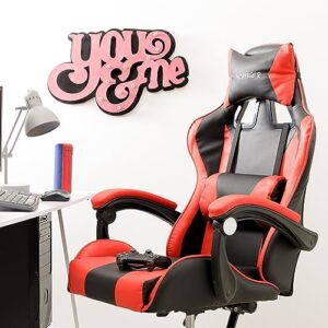 Chaise de Gaming Baroni Home Ergonomique Rouge avec Dossier Réglable et Appui-tête