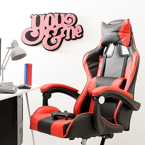 Chaise de Gaming Baroni Home Ergonomique Rouge avec Dossier Réglable et Appui-tête