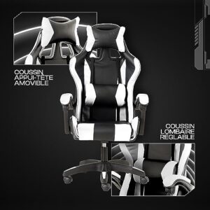 Chaise de Gaming Baroni Home Ergonomique avec Dossier Réglable, Blanc