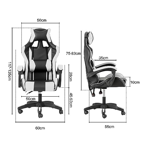 Chaise de Gaming Baroni Home Ergonomique avec Dossier Réglable, Blanc