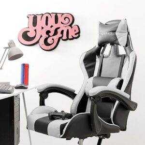 Chaise de Gaming Baroni Home Ergonomique avec Dossier Réglable, Blanc